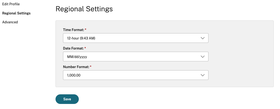 Regional settings